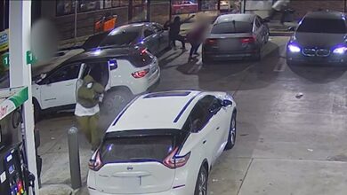 Gunmen attack car at gas station in horrific surveillance footage