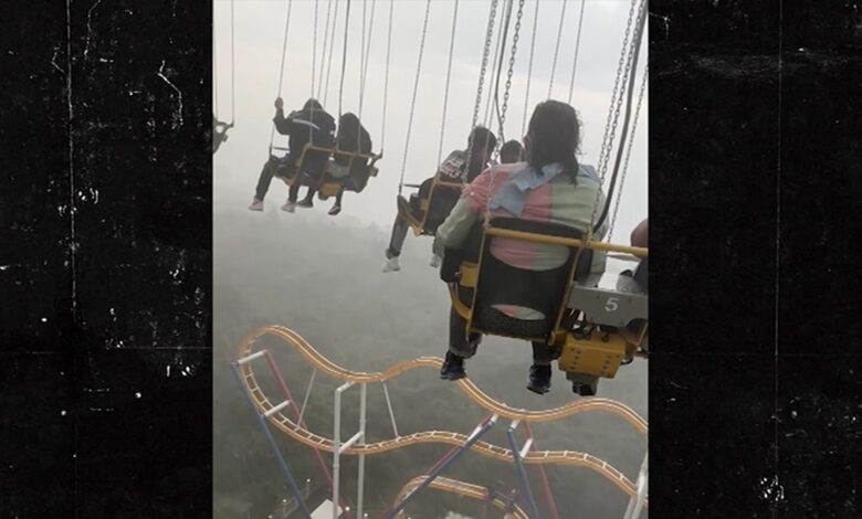 Terrifying video shows Six Flags Mexico park visitors dangling high during a rainstorm