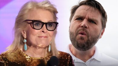 Candice Bergen calls out JD Vance during the Emmy performance