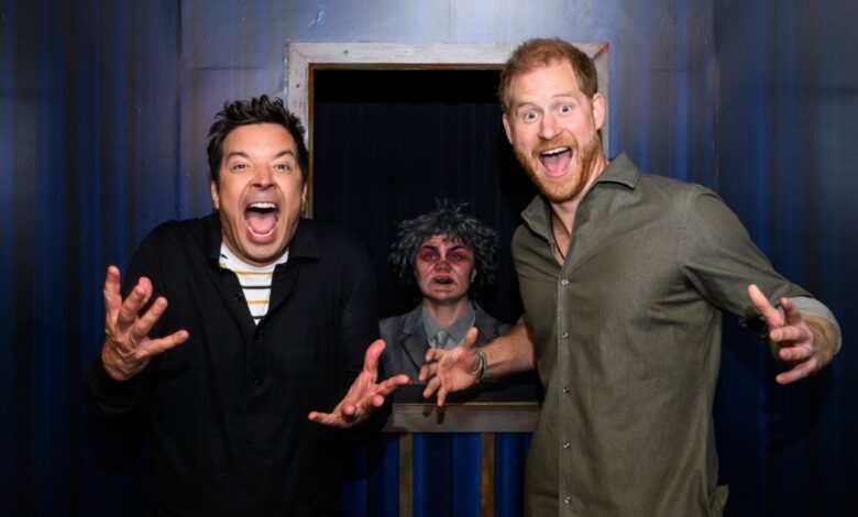 Prince Harry gets scared in Jimmy Fallon's spooky 'Tonightmares' maze