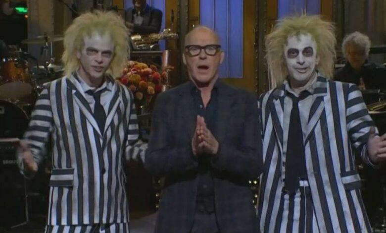 Andy Samberg joins Michael Keaton as Beetlejuice in Monologue