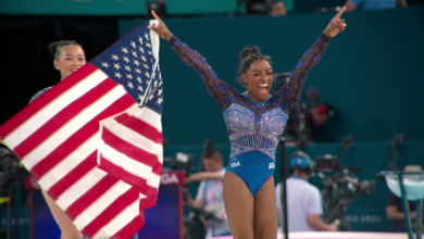 Gymnast performs at the 2024 Olympic Games in Paris