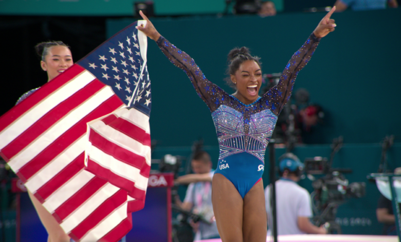 Gymnast performs at the 2024 Olympic Games in Paris