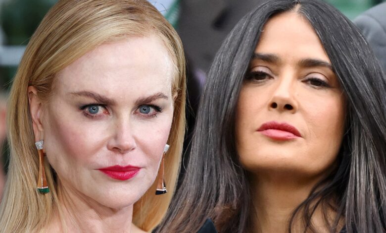 Nicole Kidman and Salma Hayek exchange words on video during the Balenciaga Show