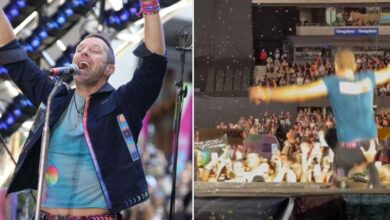 Coldplay singer Chris Martin falls through stage hatch during stadium performance