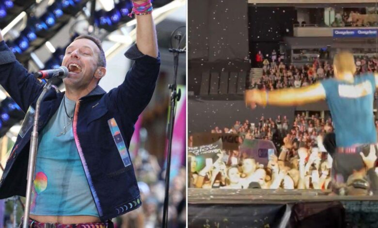 Coldplay singer Chris Martin falls through stage hatch during stadium performance