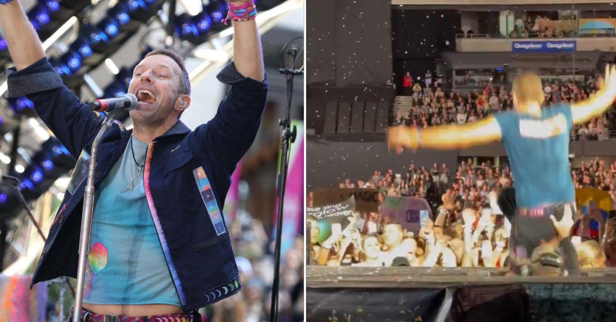 Coldplay singer Chris Martin falls through stage hatch during stadium performance