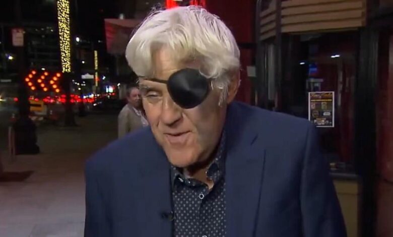 Jay Leno sports eye patch and gruesome bruises after a downhill run