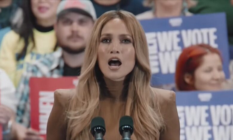 Jennifer Lopez supports Kamala Harris for president and condemns Trump