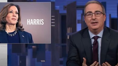 John Oliver fights back tears and asks viewers to vote for Kamala Harris