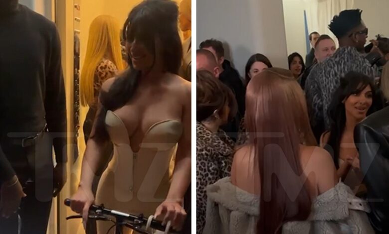 Close-up video shows Kim Kardashian with guests at the SKIMS event