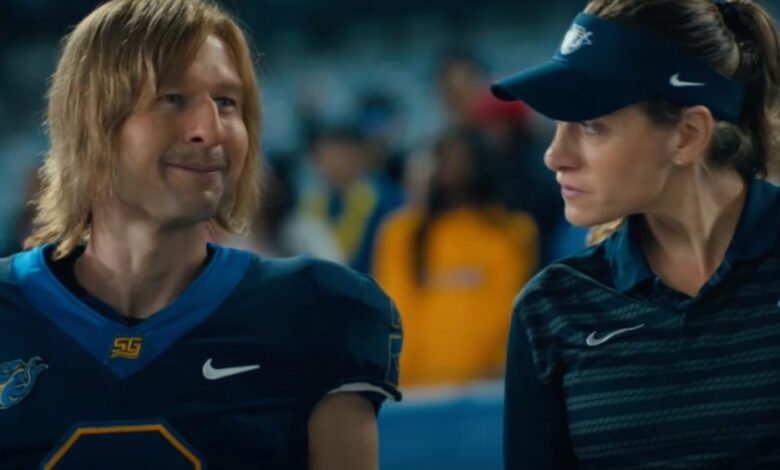 Glen Powell transforms into Phony College QB