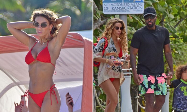 Jason Derulo's ex Jena Frumes wears a red bikini during a family beach day