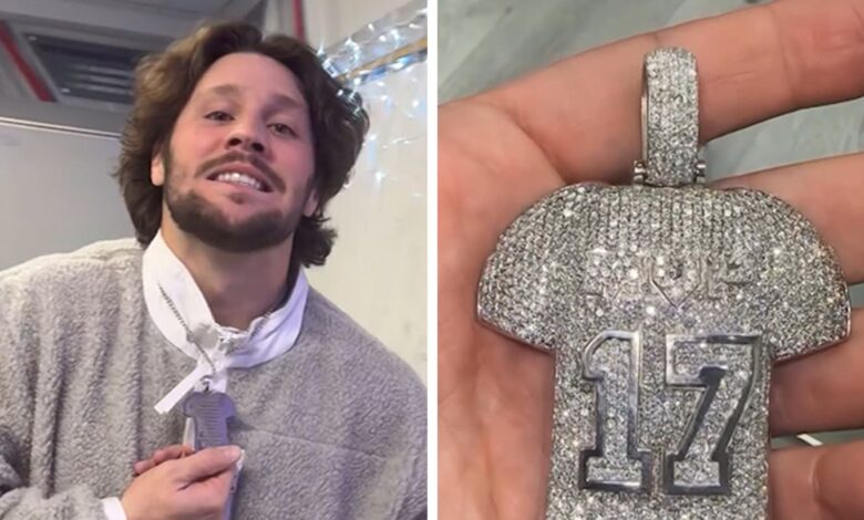 Josh Allen's MVP necklace features white gold and 27 carats of diamonds