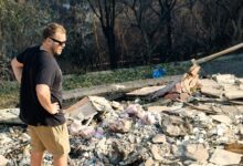 Spencer Pratt returns to the ruins of Pacific Palisades House days after a fire