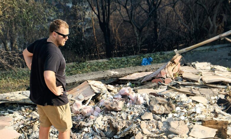 Spencer Pratt returns to the ruins of Pacific Palisades House days after a fire