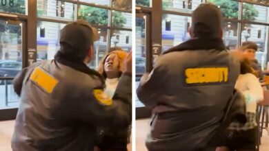 Taco Bell Cantina Security Guard hits Vrouw on Video