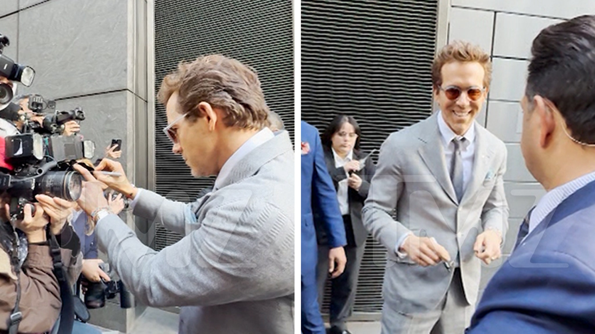 Ryan Reynolds pretends to be paparazzi cameras at the event 'Another Simple Favor'