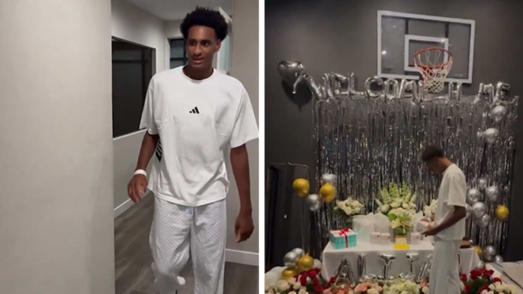 Alijah Arenas welcomed at home with gifts, flowers