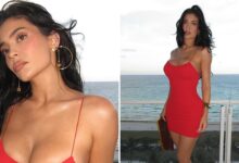 Kylie Jenner brings the heat to Miami in busty red -hot dress
