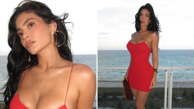 Kylie Jenner brings the heat to Miami in busty red -hot dress