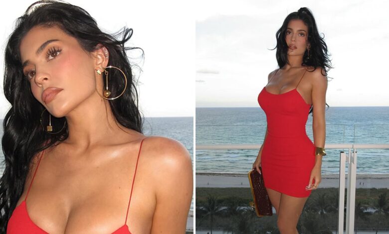 Kylie Jenner brings the heat to Miami in busty red -hot dress