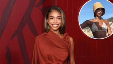 Playboy model Lori Harvey's summer shiny bikini look