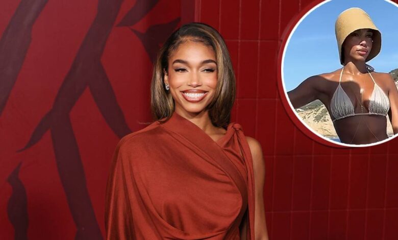 Playboy model Lori Harvey's summer shiny bikini look