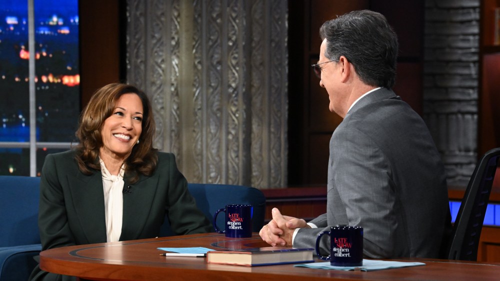 Kamala Harris appears on Stephen Colbert's 'Late Show'