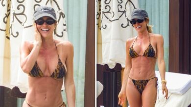 Kristin Cavallari embraces De Wilde Kant in Square Animal Print Bikini