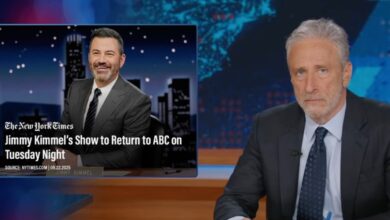 Jon Stewart celebrates the return of Jimmy Kimmel after ABC suspension