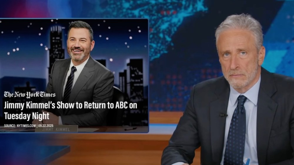 Jon Stewart celebrates the return of Jimmy Kimmel after ABC suspension