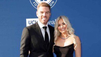 Freddie Freeman's wife celebrates the Dodgers' Game 2 World Series victory