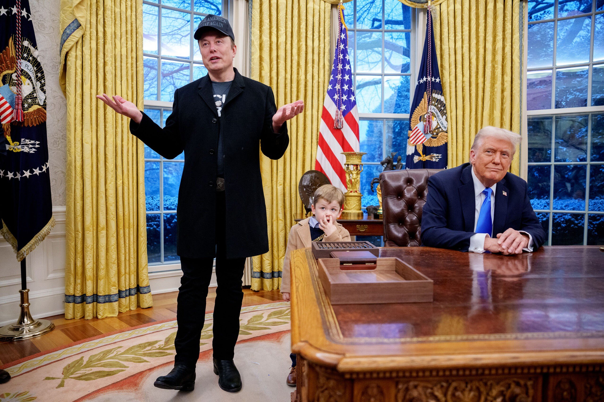 Tesla and SpaceX CEO Elon Musk, accompanied by US President Donald Trump