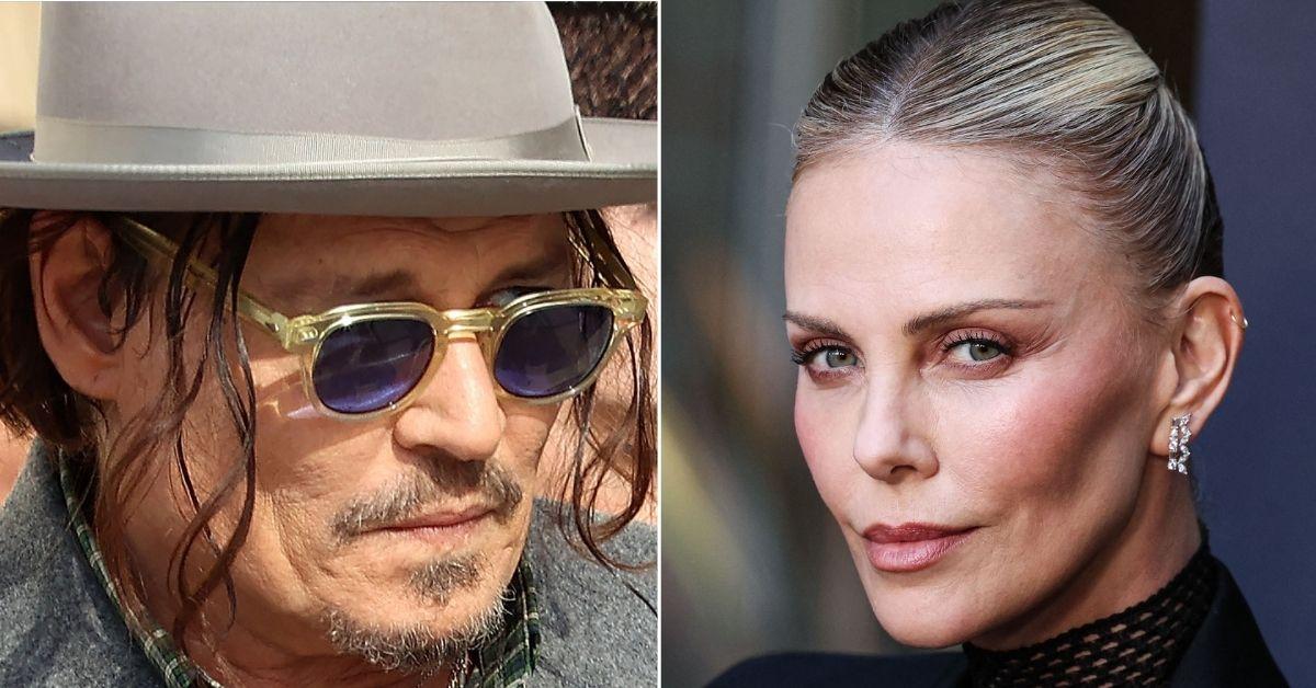 Johnny Depp split off by former co-star Charlize Theron on a red carpet