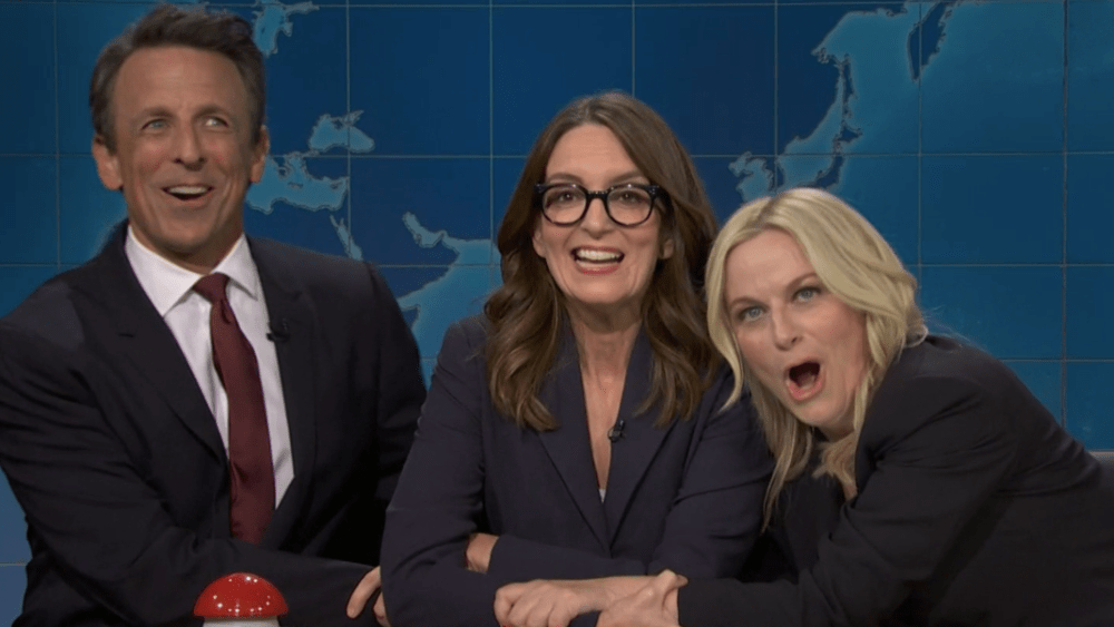 Seth Meyers, Tina Fey and Amy Poehler crash 'SNL' weekend update