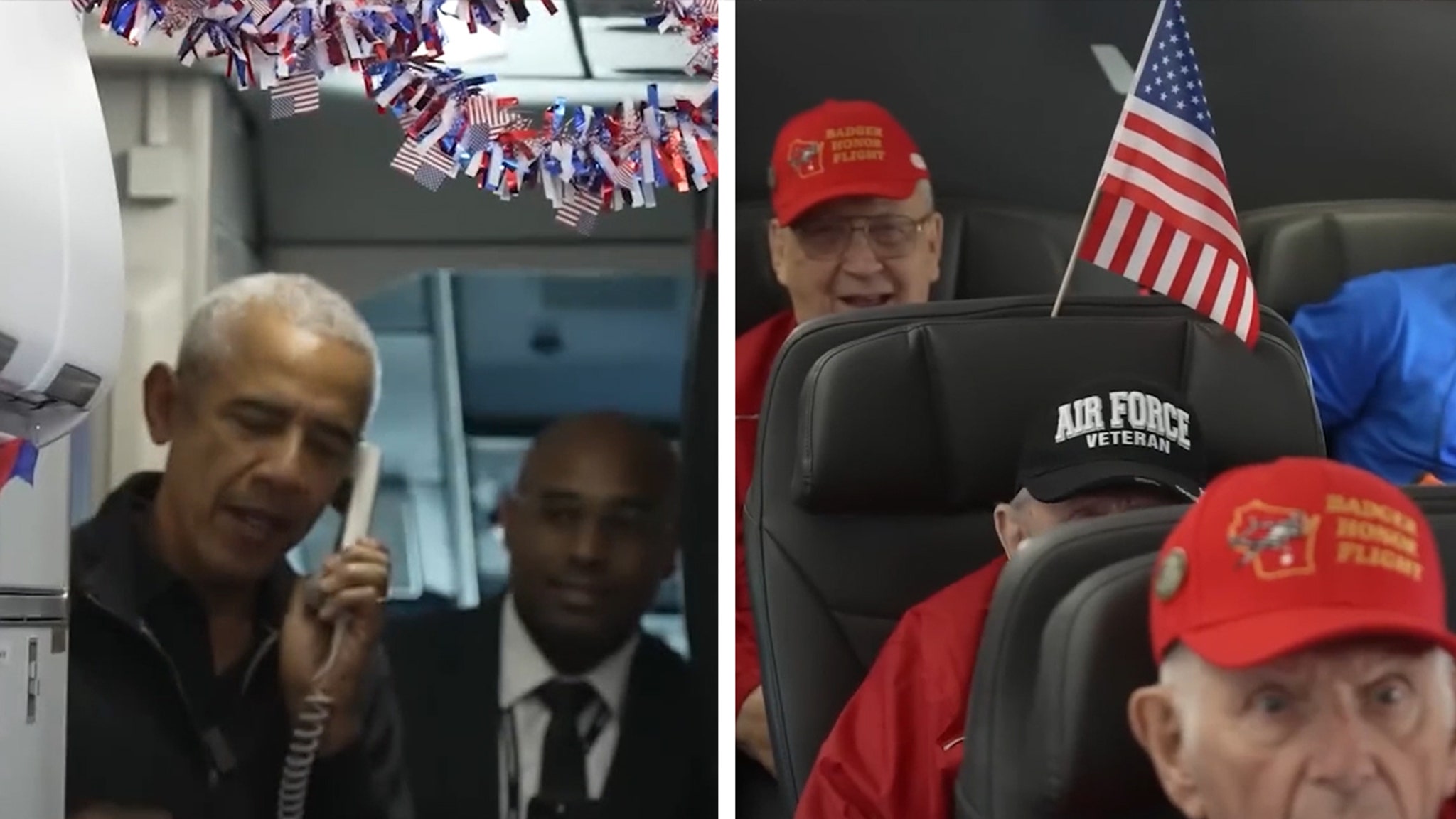 Barack Obama surprises plane full of veterans on trip to Washington DC