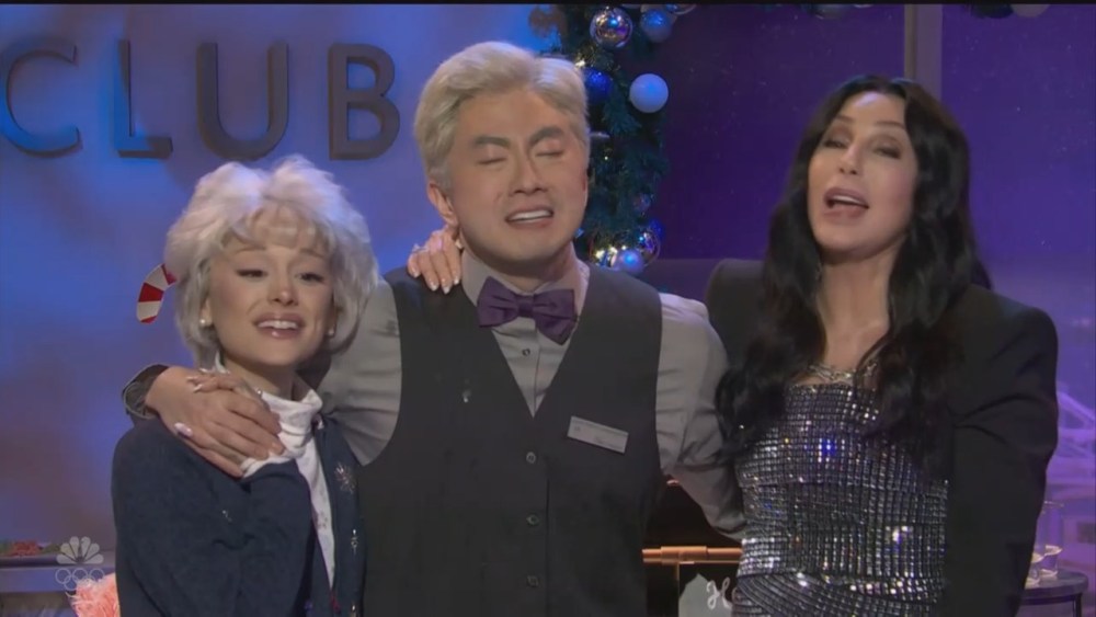 Bowen Yang Cries in Final SNL Sketch with Ariana Grande and Cher in Exit
