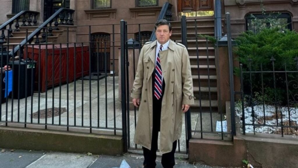 Department of Justice attorney Ed Martin poses in front of New York Attorney General Letitia James' Brooklyn home.