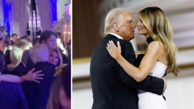 Trump and Melania share rare kiss at NYE party as son Barron looks on