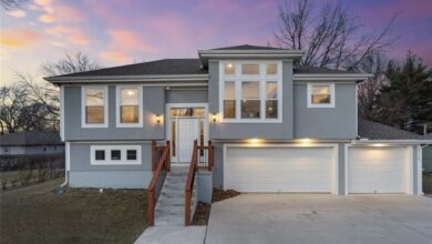 A frame of photos of a house in Kansas City, MO, at dusk