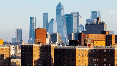 NYC skyline with luxury skyscrapers and apartment buildings