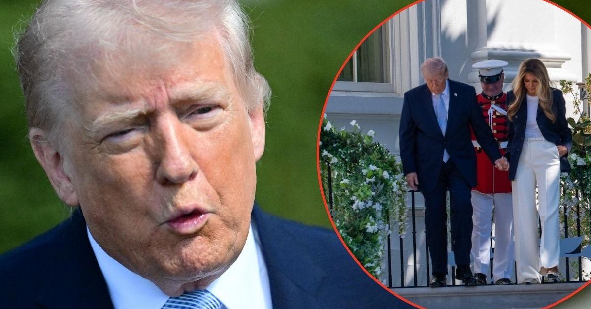 Trump clings to Melania as he descends the steps of the White House