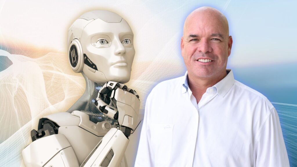 An image of a robot and author Jimmy Burgess to signify AI prompts for real estate agents.