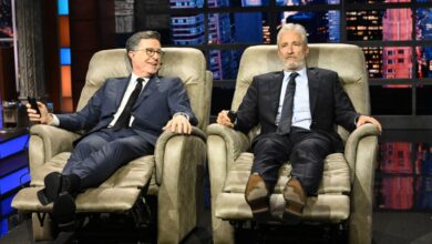 Jon Stewart Shows Stephen Colbert With Gifts on 'The Late Show'